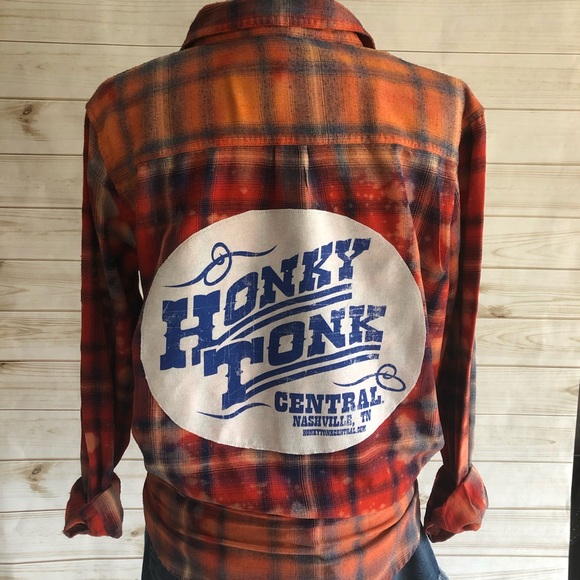 “HONKY TONK” DISTRESSED BLEACHED PLAID FLANNEL - Picture 7 of 7